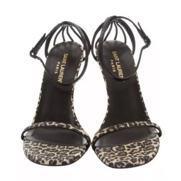 SAINT LAURENT LEOPARD PRINT SANDAL WITH SILVER HEEL NIB Size 38 - Picture 4 of 5